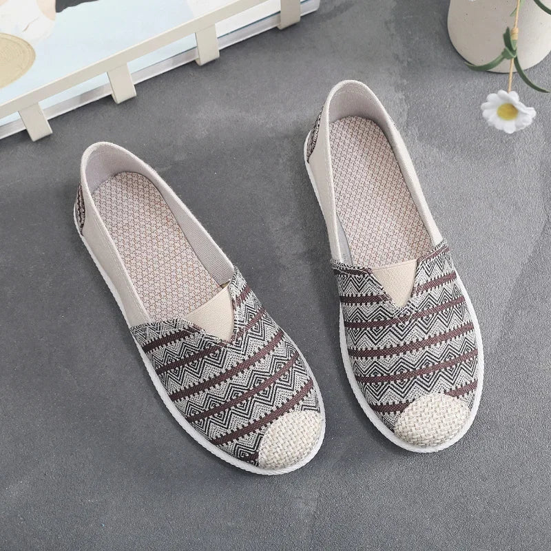 Breathable Mesh Lightweight Casual Shoes Women Fashion Women Slip on Flats Print Fisherman Shoes on Flats Shoes Zapatos De Mujer