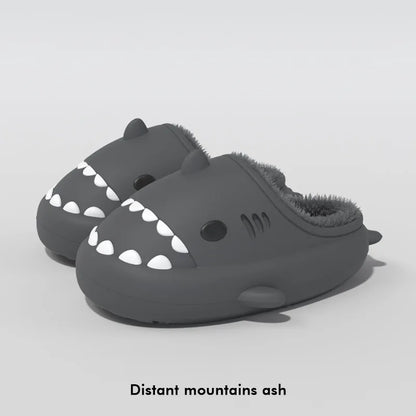 Litfun Fuzzy Shark Slippers For Women Men Winter Indoor Plush Cartoon Cotton Shoes New Outdoor Adults Kids Waterproof Furry Shoe