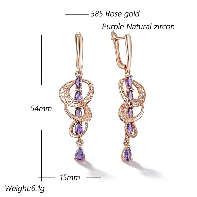 Kinel Hot Shiny Purple Natural Zircon Drop Earrings For Women Trend 585 Rose Gold Color Bride Wedding Fine Jewelry Crystal Gift