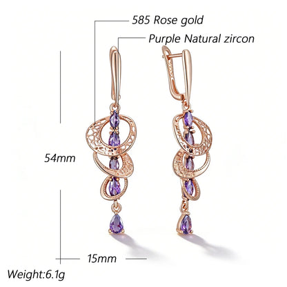 Kinel Hot Shiny Purple Natural Zircon Drop Earrings For Women Trend 585 Rose Gold Color Bride Wedding Fine Jewelry Crystal Gift