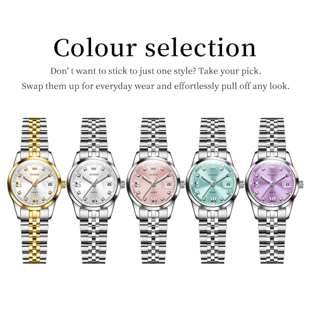 OLEVS Women Quartz Watch Small Dial Stainless Steel Ladies Wristwatch For Woman Waterproof Date Display Female Clock NO.7133