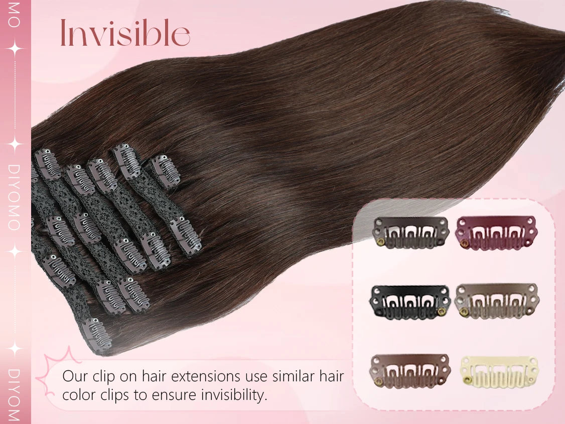 Natural Black Straight Human Hair Extensions Set of 7 PU Clip-In Invisible Wefts 116g Lightweight for Women Hairdressing