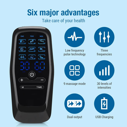 Digital TENS Machine EMS Massager with 9 Modes 30 Gears Electric Pulse Muscle Stimulator for Back And Neck Electrode Massage Pad
