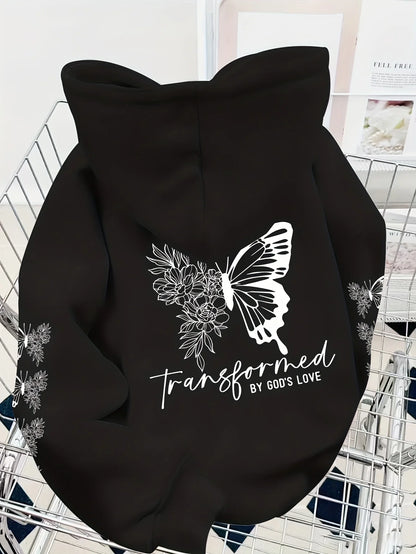 Butterfly series printed pattern plush hooded sweatshirt with fashionable style suitable for autumn and winter seasons Unisex