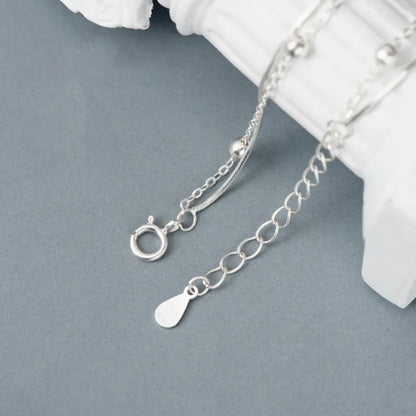 Real Money Korean 925 Sterling Silver 2-layer Smooth Beads Ball Chain Bracelet For Women Girls Homme Wedding Party Jewelry Gift