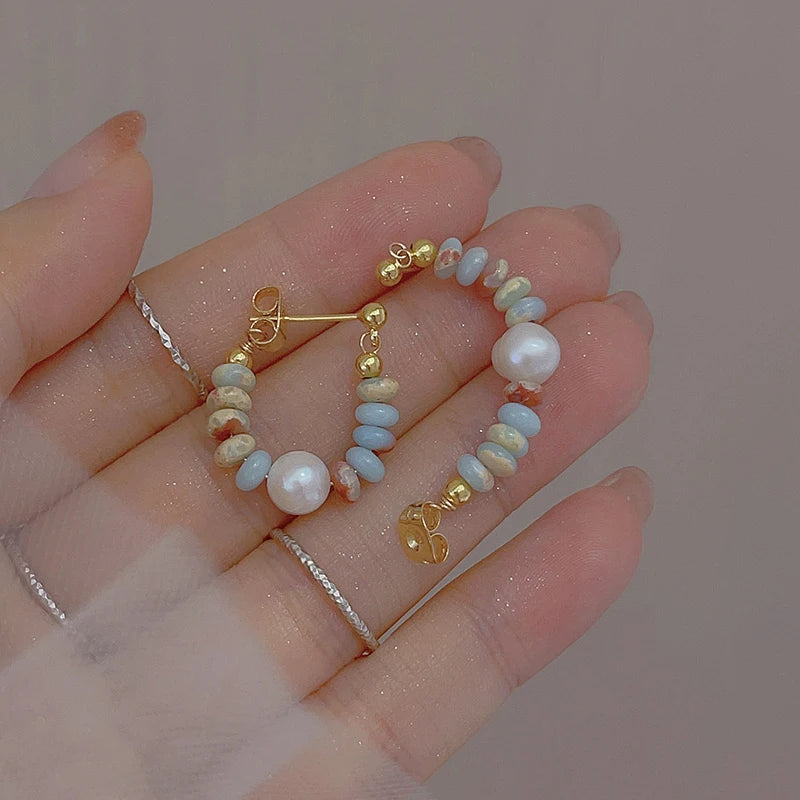Vacation Style Design Natural Stone Beaded Pearl Pendant Earrings for Women and Girls 2024 Fashion Jewelry Unusual Accessories