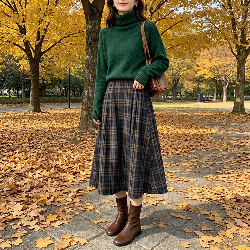 Women's Plaid Pleated A-Line Skirt