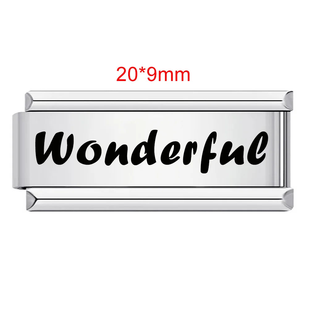 GEMOSA 1pc Personalization Laser Customized Name Message Logo Italian Charm Link Fit 9/18mm Stainless Steel Bracelet DIY Beads