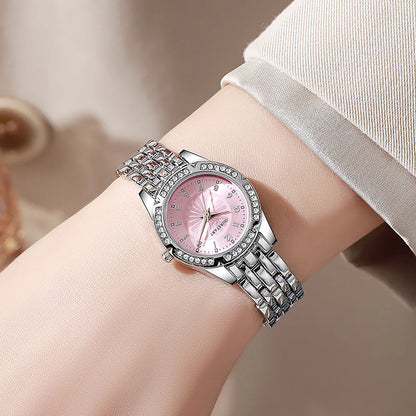 Women's Quartz Watch Diamond Encrusted Fashion Ladies Wrist Watch Small Dial Fresh Stylish Female Watches Ice Blue Girl Gifts