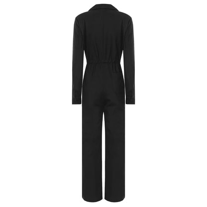 Womens Work Jumpsuit Fashion Button Coverall Casual Turn Down Collar Long Sleeve Romper Overall for Office Business Travel