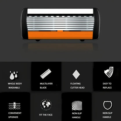 High-End Men's Shaver, Non-Slip Handle, Sharp and Smooth Stainless Steel Blades, 6-Layer Shaver Blades, Manual Shaver