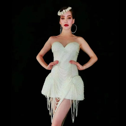 Women's White Bead-Detail Mini Dress