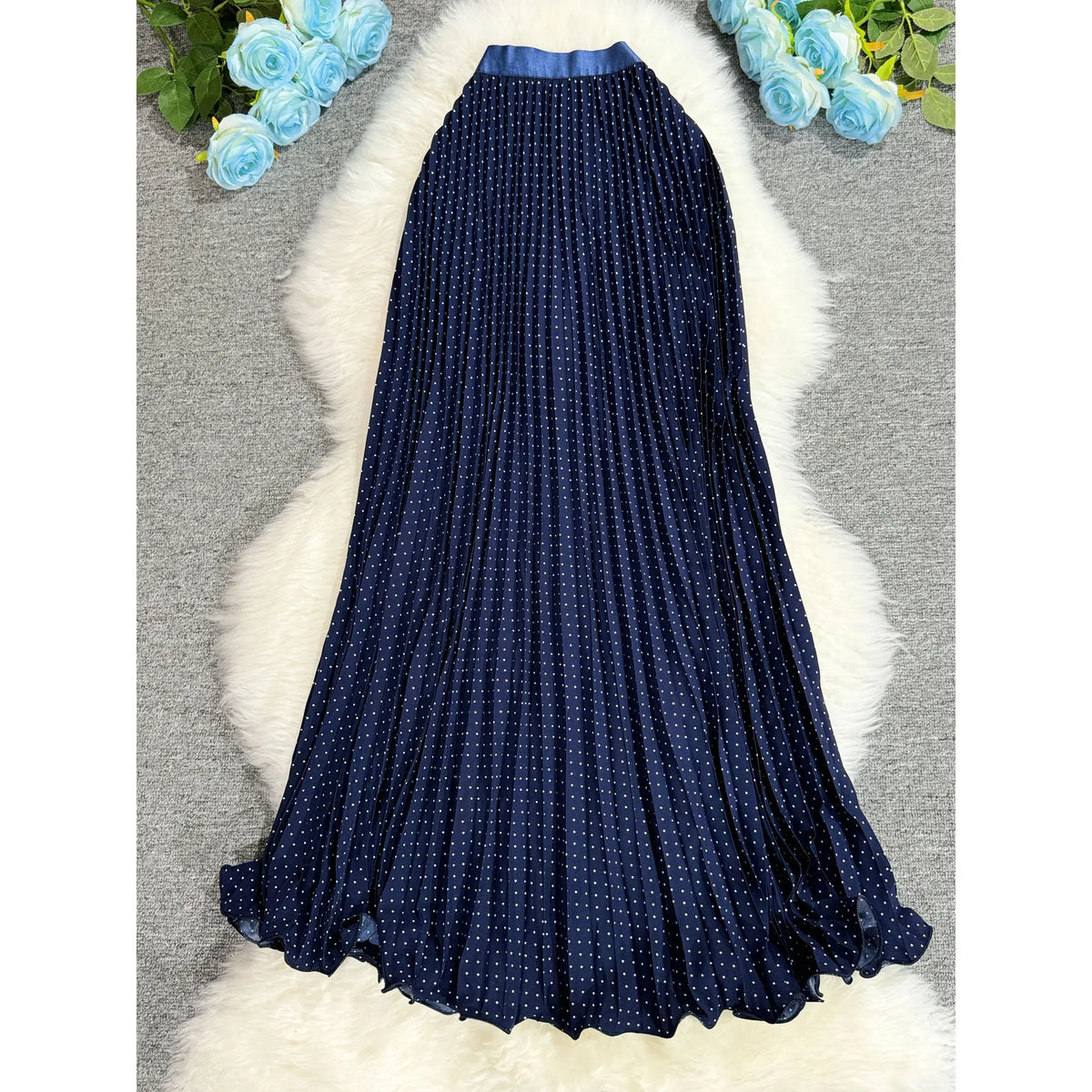 Polka Dot Print High Elegant A-line Pleated Long Skirt For Women 2025 Spring autumn Office Lady Casual Leopard Skirts