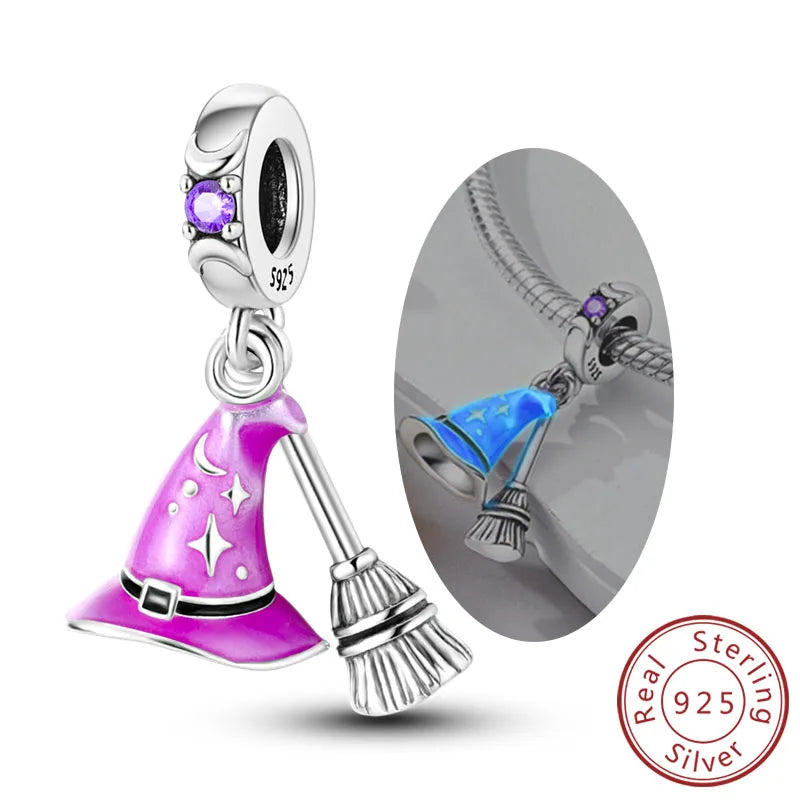 Pink Charms Original 925 Sterling Silver Heart Bow Perfume Bottle Charms Beads Pendants Fit Bracelet DIY Women Jewelry Making