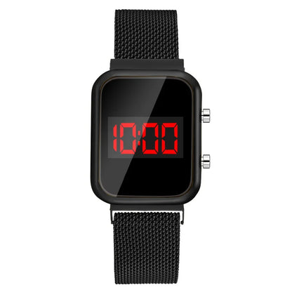 Fashion Rectangle Women LED Digital Watches Luxury Rose Gold Magnetic Mesh Band Electronic Wristwatches Ladies Clock Reloj Mujer