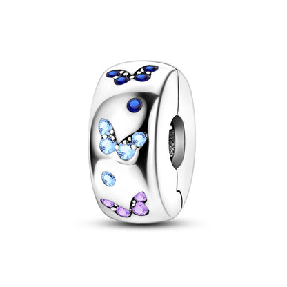 Original 925 Sterling Silver Clip Charm Inlaid Zircon Cat Butterfly Charm Silicone Spacer Beads For Women Bracelet DIY Jewelry
