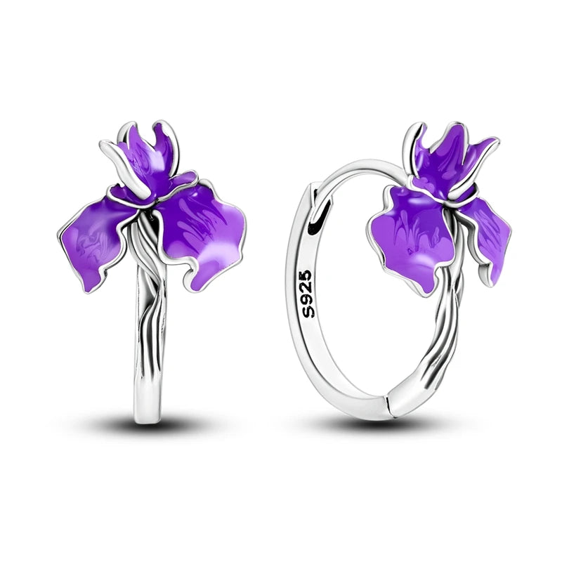 Original 925 Sterling Silver Hoop Earrings Women's Fashion Jewelry Butterfly Iris Lily of the Valley Tulip Flower Luxury Earring