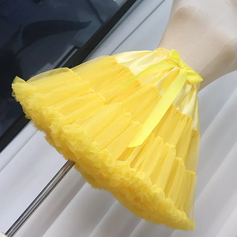 Lowest Pirce Womens 2-Layered Pleated Tulle Petticoat White Black Tutu Puffy Party Cosplay Skirt Lolita Cosplay Bridal Crinoline