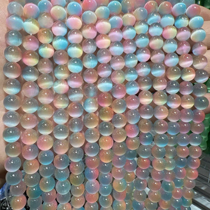 Wholesale 6/8/10mm Three Color Gradient Cat Eye Stone Loose Beads Spacer Beads for DIY Jewelry Bracelet Keychain Earring Making