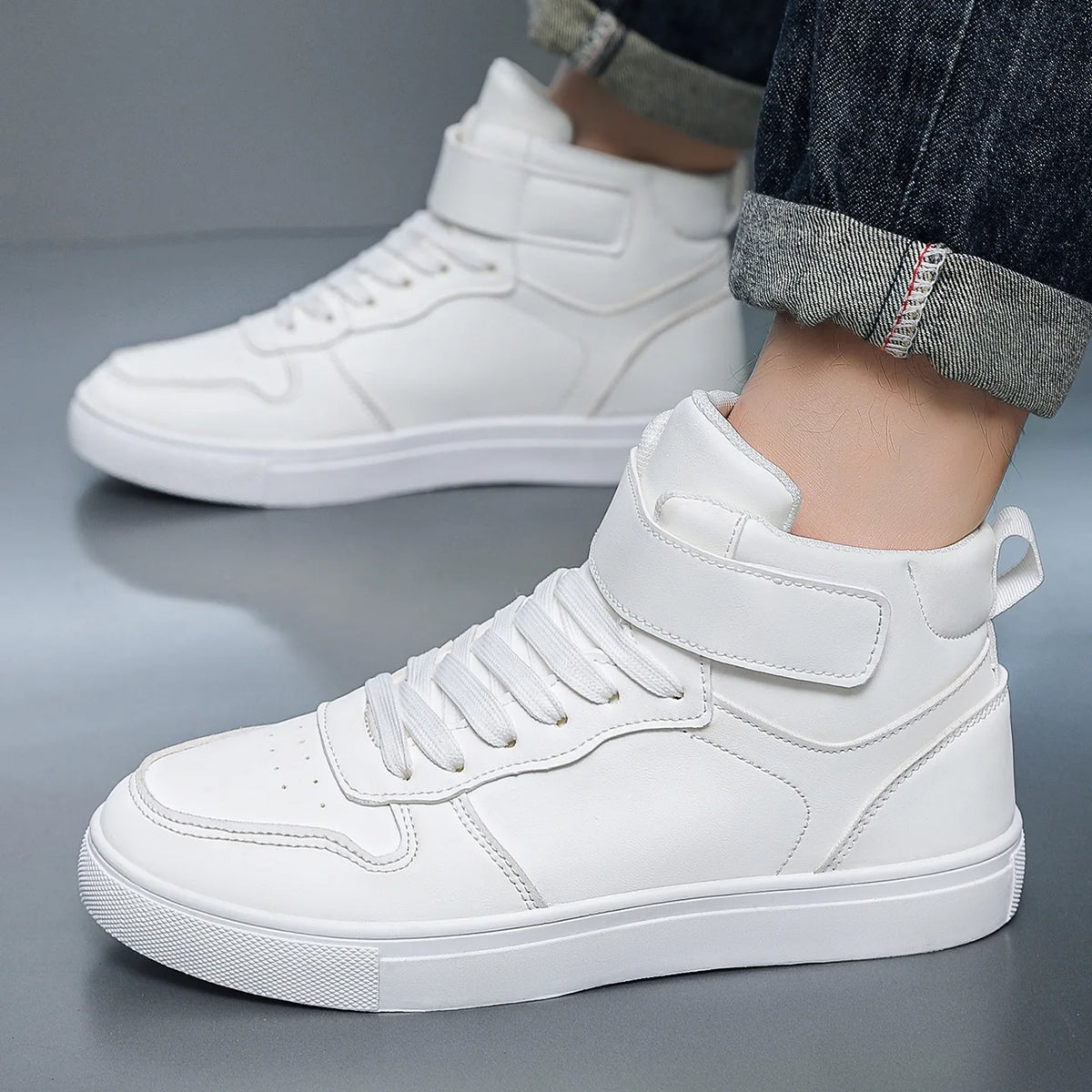 White Vulcanized Sneakers Men's Flat Comfortable Shoes Lace up Zapatillas Hombre Casual Walking Sneakers Plus Size 39-48