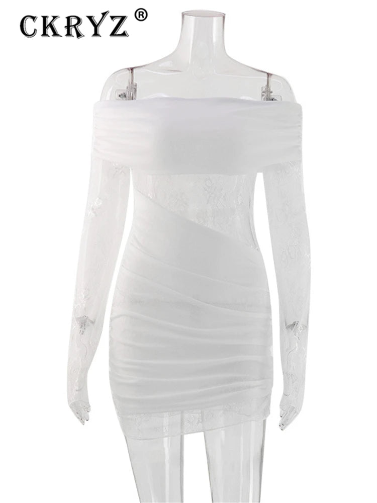 Ladies Autumn 2026 Date Night Evening Party Mini Dress Long Sleeve Backless Off Shoulder Sexy Dresses For Women Clubwear Outfits