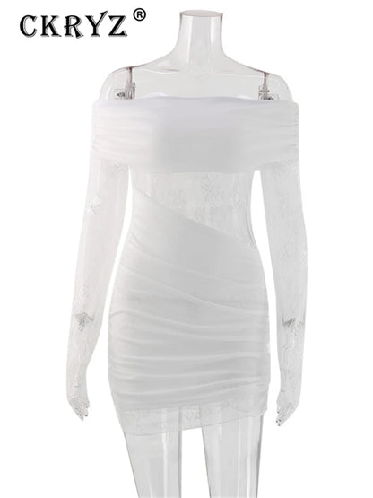 Ladies Autumn 2026 Date Night Evening Party Mini Dress Long Sleeve Backless Off Shoulder Sexy Dresses For Women Clubwear Outfits