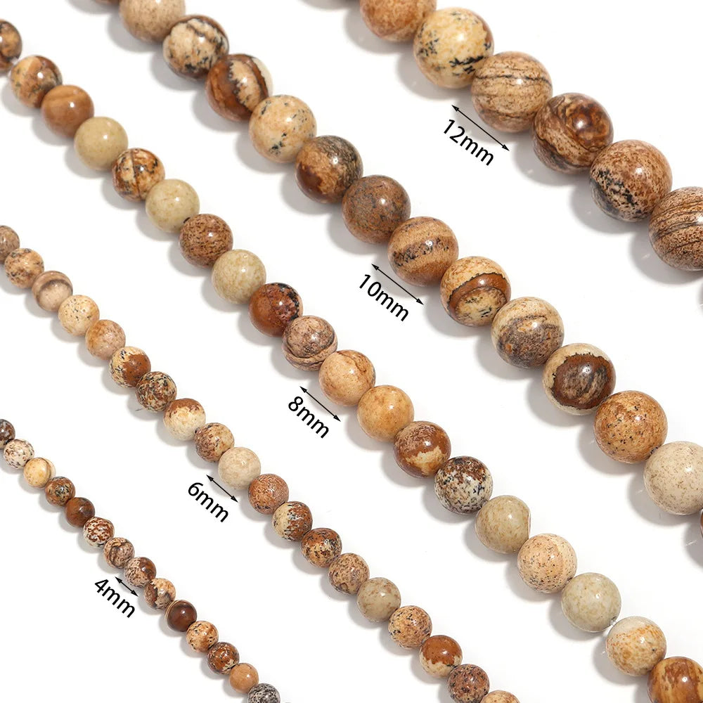 Natural Stone Picture Jasper Round Beads 15" Strand 6 8 10 MM Pick Size For Necklace Earring Bracelet Jewelry Making DIY Gifts