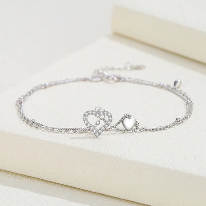 New Fashion 925 Sterling Silver Heart Rhinestone CZ Pendant Double Layer Anklets Women Jewelry Summer Zircon Foot Chain Bracelet
