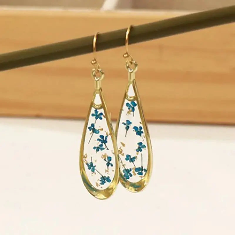 Natural Flower Drop Earrings Unique Epoxy Resin Real Flowers Earrings Elegant Pressed Flowers Earring Wholesale Custom Accessory