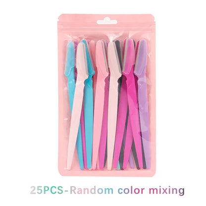 12/25/60Pcs Eyebrow And Facial Razors Eye Brow Trimmer With Safety Cover Face Hair Removal Tool Shaver Blade Brows Shaping Knife