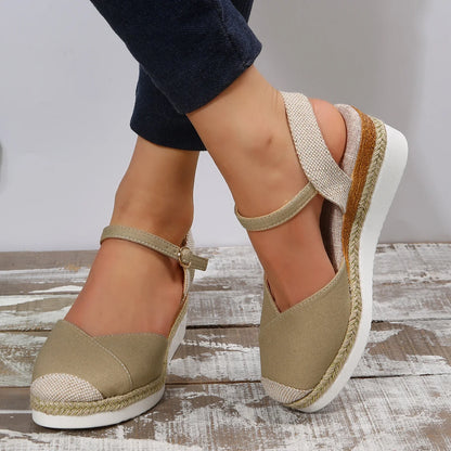 Women Closed Toe Wedge Sandals Women Summer Buckle Strap Gladiator Shoes Woman Fashion Espadrilles Platform Sandalias Mujer 2024