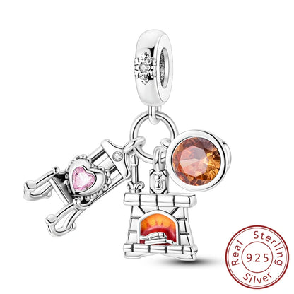 Original 925 Sterling Silver Charms Beads Winter Snowflake Snowman Igloo Penguin Pendant Fit Bracelet Charms Women Jewelry Gift