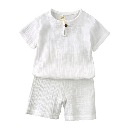 0-7years Summer Children's Clothing Set Boys & Girls Cotton Linen Suits Baby Loungewear Outfit T-shirt Tops + Shorts 2pcs