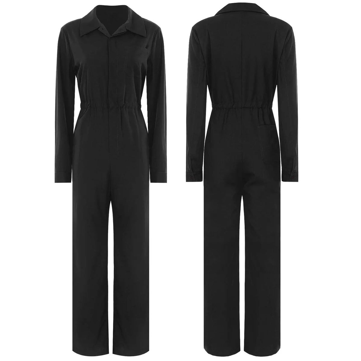 Womens Work Jumpsuit Fashion Button Coverall Casual Turn Down Collar Long Sleeve Romper Overall Elegant Button Front Design