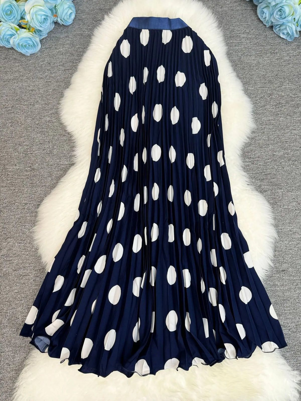 Polka Dot Print High Elegant A-line Pleated Long Skirt For Women 2025 Spring autumn Office Lady Casual Leopard Skirts