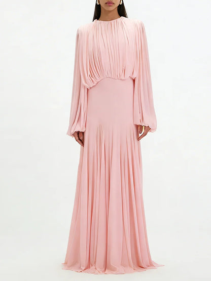 Women's Pleated Long-Sleeve Maxi Dress