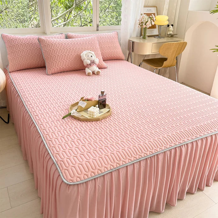 Princess wind ice silk latex mat bed skirt three-piece summer single soft mat bed sheet air conditioner mat machine washable
