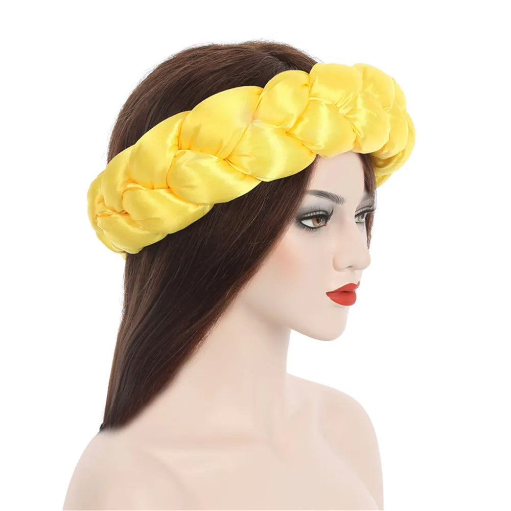 Exaggerated Satin Braid Headband for Women Lady Party Headpiece Candy Color Head Bands