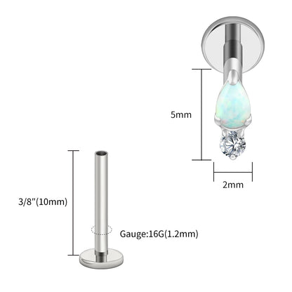 Right Grand ASTM F136 Titanium Teardrop Opal Cartilage Earring 16G Tiny Round CZ Forward Helix Labret Stud Piercing Jewelry