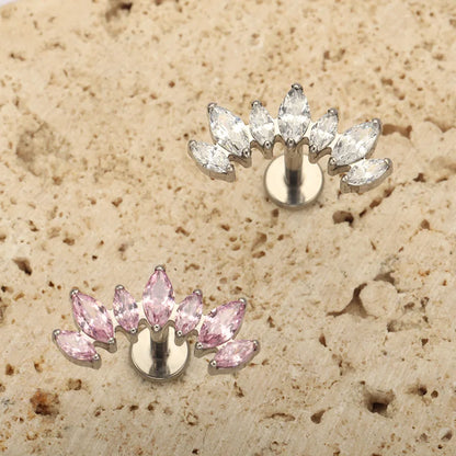 ASTM F136 Titanium Ear Climber Cartilage Helix Earring 16G Curved Marquise CZ Tragus Labret Stud Flat Back Piercing Body Jewelry