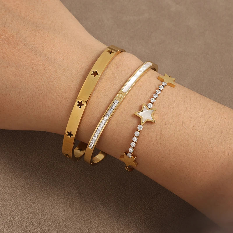 Luxury Star Shaped Stainless Steel Bracelet Set Fashionable Decorative Daily Party Jewelry Gift For Women Men