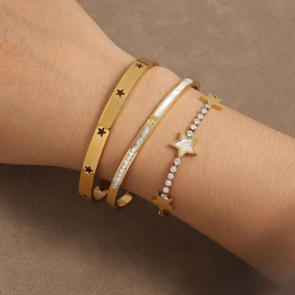 Luxury Star Shaped Stainless Steel Bracelet Set Fashionable Decorative Daily Party Jewelry Gift For Women Men