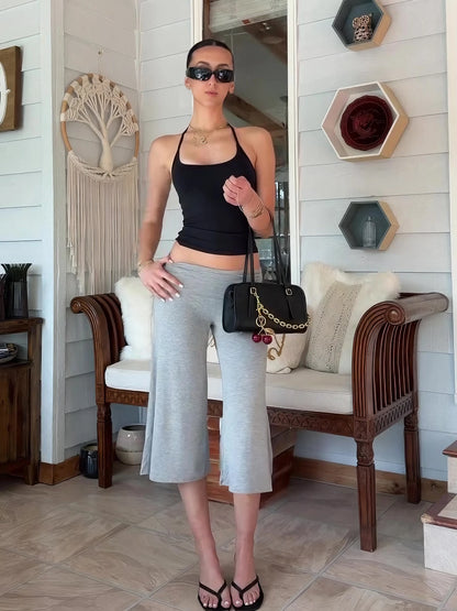 Dulzura Women'S Solid High Waist Slim Fit Calf-Length Pants Casual Versatile Flare Long Pants Party Club Street Summer Clothes