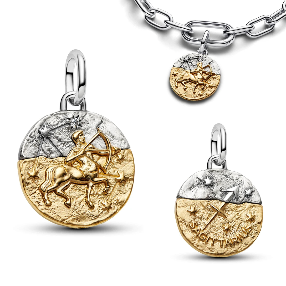 925 Sterling Silver Zodiac Coin Charms 12 Constellation Coin Pendant Crystal Lucky Amulet Beads Bracelet Necklace DIY Jewelry