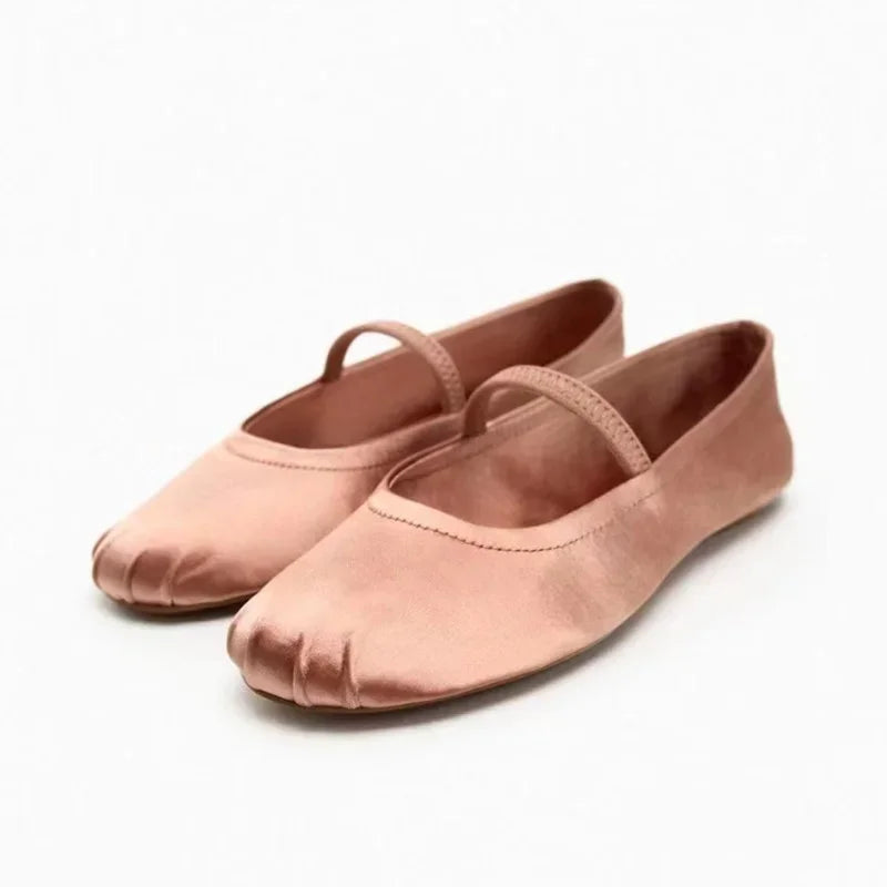 2026 Spring/Autumn Flats Mary Jane Shoes Round Toe Women's Shoes Rose Red Color Black Silk Satin Ballet Flats Women Shoes