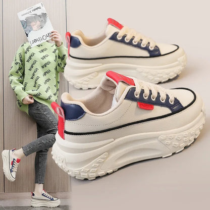 New 2026 Leather Sneakers Womens Shoes Summer Fashion Students Casual Zapatos De Mujer Thick Bottom Sports Female Platform Shoes