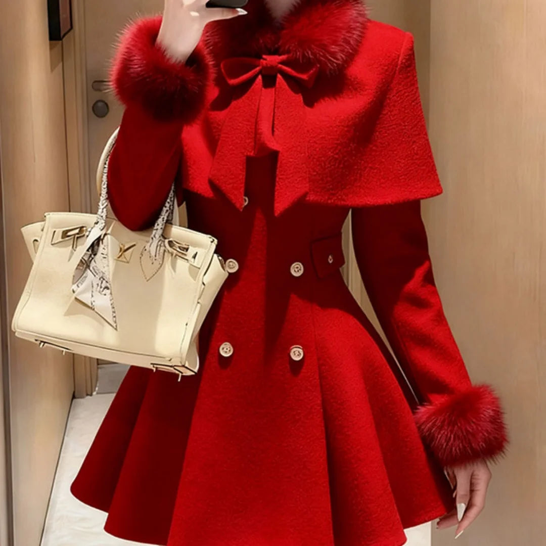 Elegant Mini Dress with Belt Cowl Neck Coat Fragrance Style Lightweight Autumn Fashion New Arrival for Women