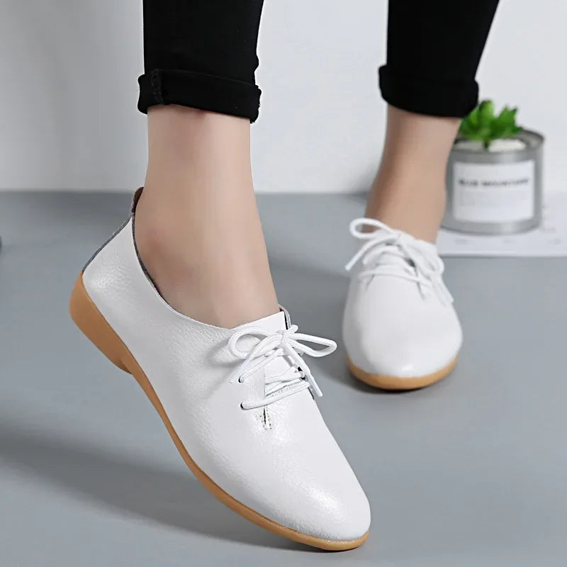 Genuine Leather Summer Loafers Women Casual Shoes Moccasins Soft Pointed Toe Ladies Footwear Women Flats Shoes Female