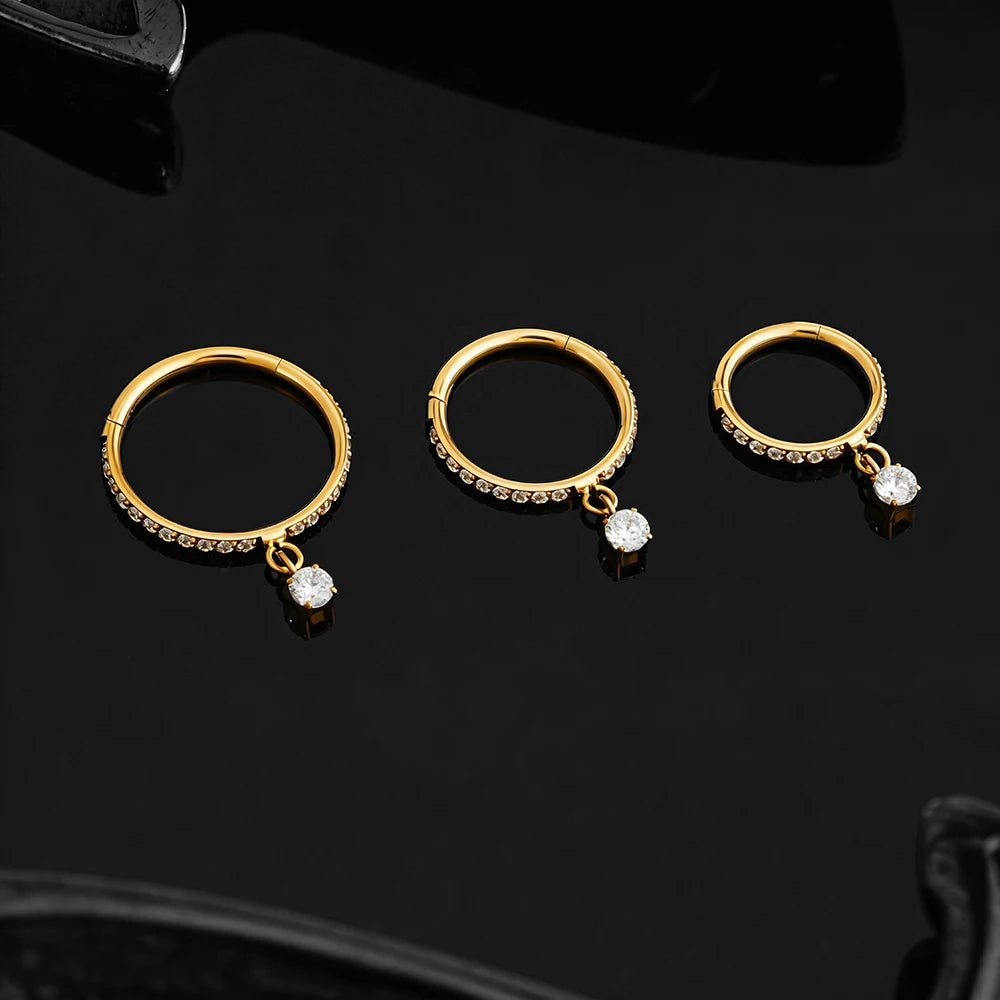 Right Grand ASTM F136 Titanium Round CZ Drop Helix Hoop Ring 16G Dangle Charm Segment Conch Clicker Cartilage Piercing Jewelry