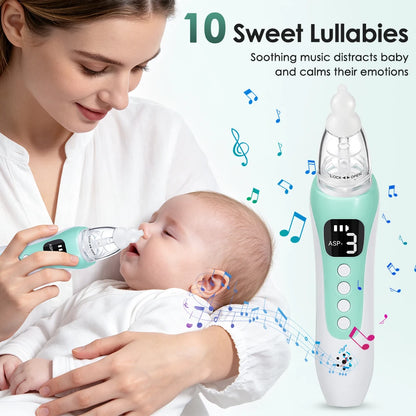Electric Baby Nasal Aspirator, Rechargeable Nose Sucker for Newborn Toddler, 3 Suction Levels, 10 Soothing Songs, Silicone Tips